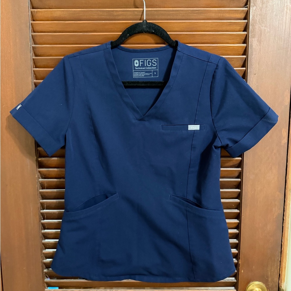 Figs Deep Blue V-Neck Scrub Top